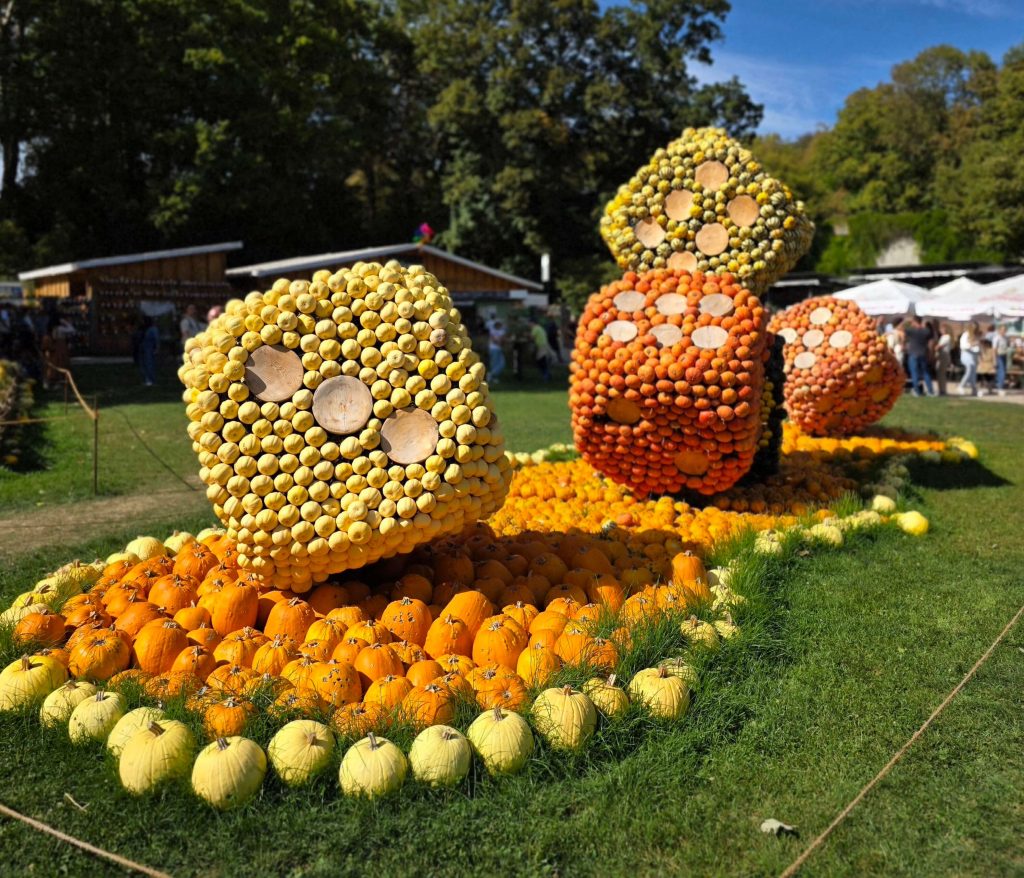 Großer Würfel aus Kürbissen bei der Kürbisausstellung Ludwigsburg